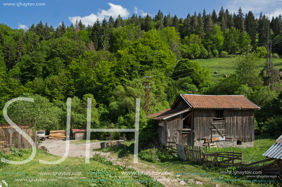 FOTINOVO, BULGARIA - MAY 5, 2018: Typical streets of village of Fotinovo in Rhodopes Mountain, Pazardzhik region, Bulgaria