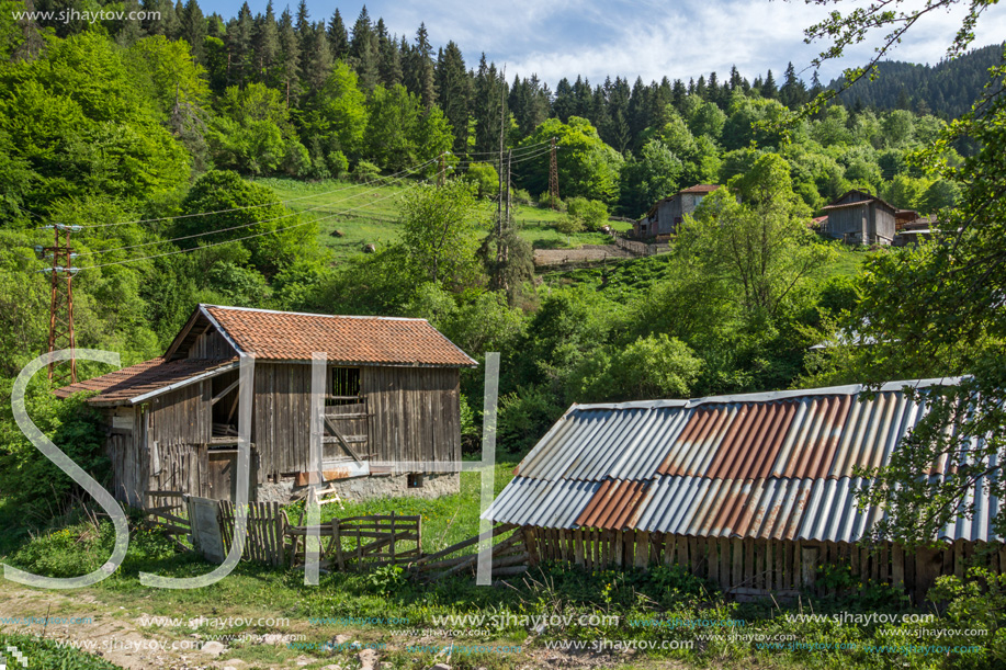 FOTINOVO, BULGARIA - MAY 5, 2018: Typical streets of village of Fotinovo in Rhodopes Mountain, Pazardzhik region, Bulgaria