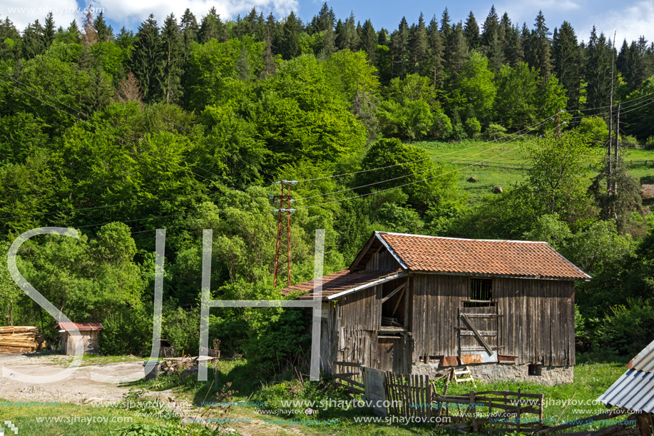 FOTINOVO, BULGARIA - MAY 5, 2018: Typical streets of village of Fotinovo in Rhodopes Mountain, Pazardzhik region, Bulgaria