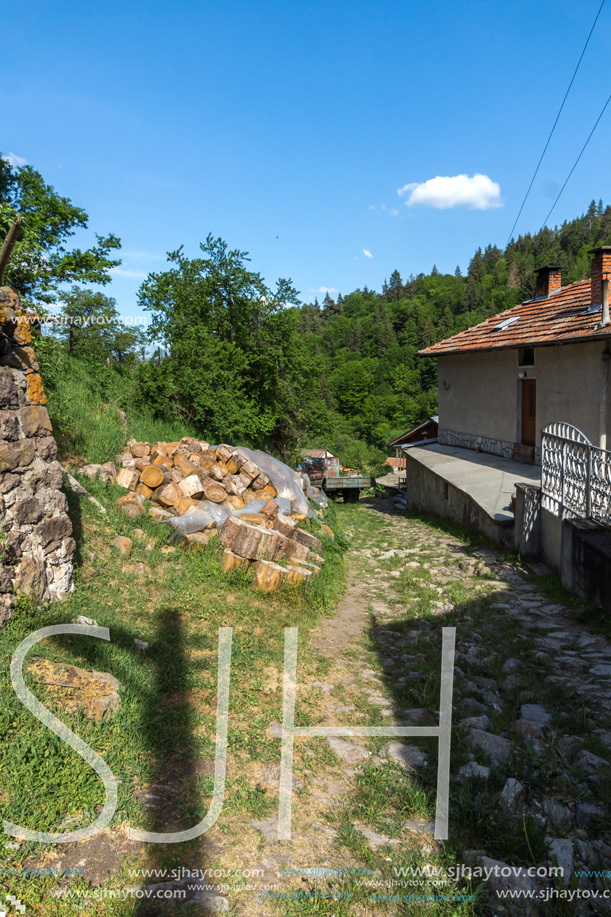 FOTINOVO, BULGARIA - MAY 5, 2018: Typical streets of village of Fotinovo in Rhodopes Mountain, Pazardzhik region, Bulgaria