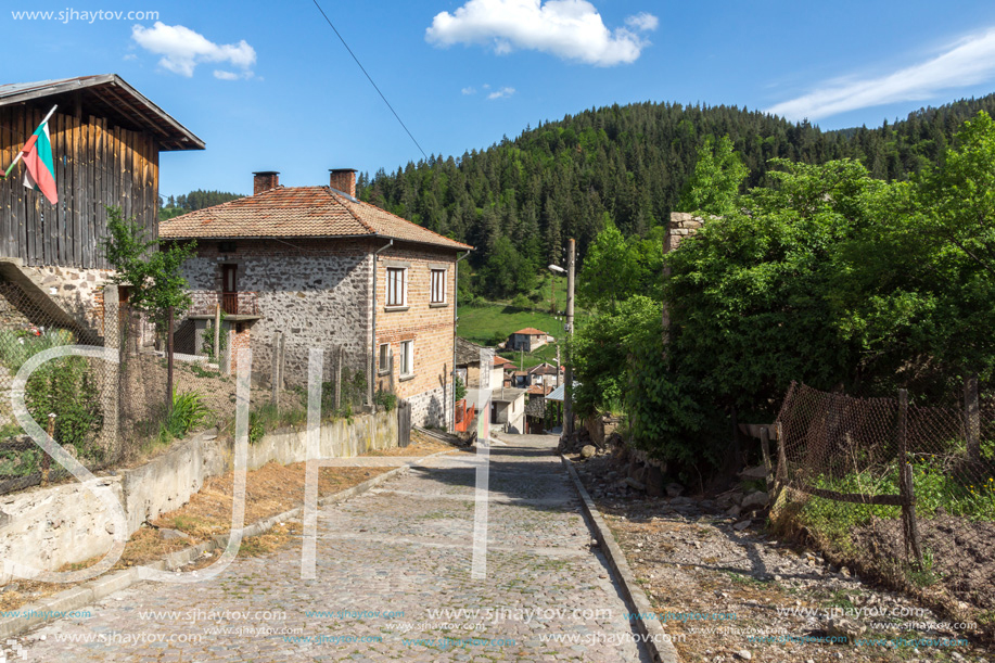 FOTINOVO, BULGARIA - MAY 5, 2018: Typical streets of village of Fotinovo in Rhodopes Mountain, Pazardzhik region, Bulgaria