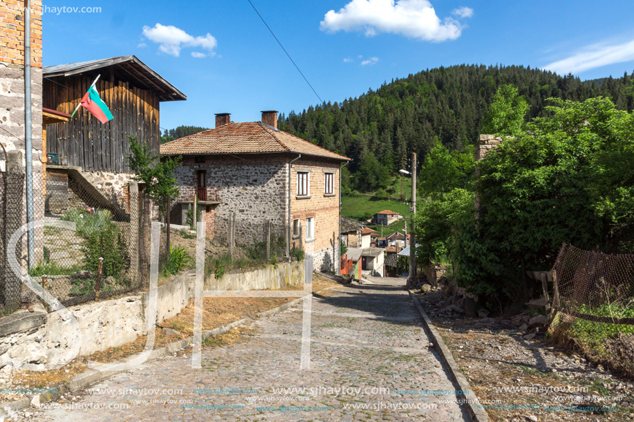 FOTINOVO, BULGARIA - MAY 5, 2018: Typical streets of village of Fotinovo in Rhodopes Mountain, Pazardzhik region, Bulgaria