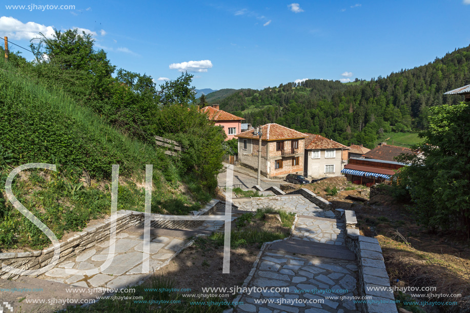 FOTINOVO, BULGARIA - MAY 5, 2018: Typical streets of village of Fotinovo in Rhodopes Mountain, Pazardzhik region, Bulgaria