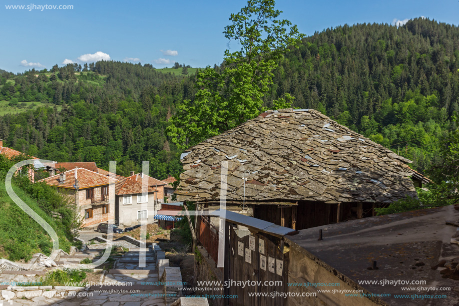 FOTINOVO, BULGARIA - MAY 5, 2018: Typical streets of village of Fotinovo in Rhodopes Mountain, Pazardzhik region, Bulgaria