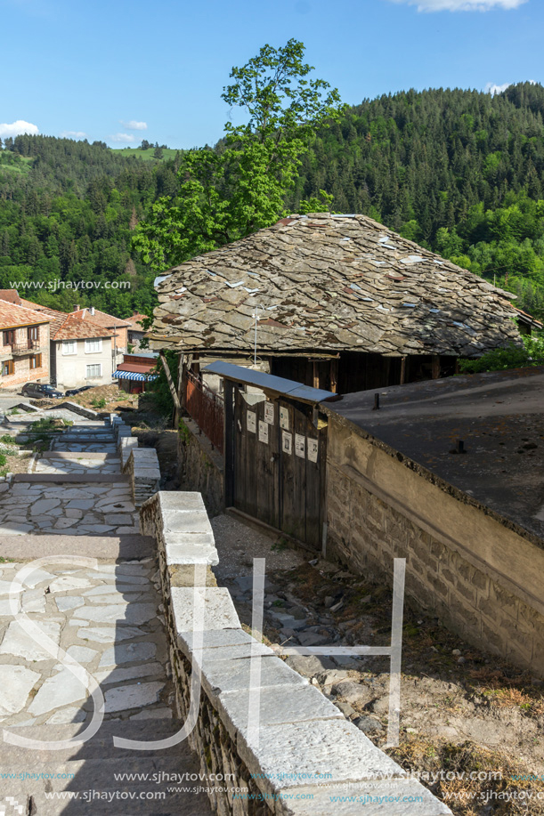 FOTINOVO, BULGARIA - MAY 5, 2018: Typical streets of village of Fotinovo in Rhodopes Mountain, Pazardzhik region, Bulgaria