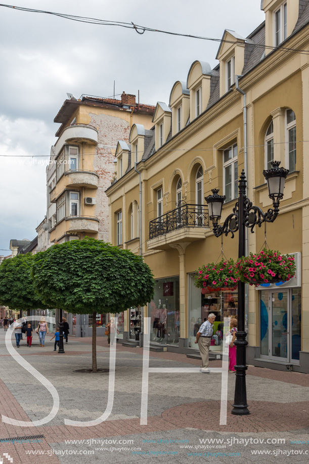 PLOVDIV, BULGARIA - MAY 25, 2018:  Walking people at central street in city of Plovdiv, Bulgaria