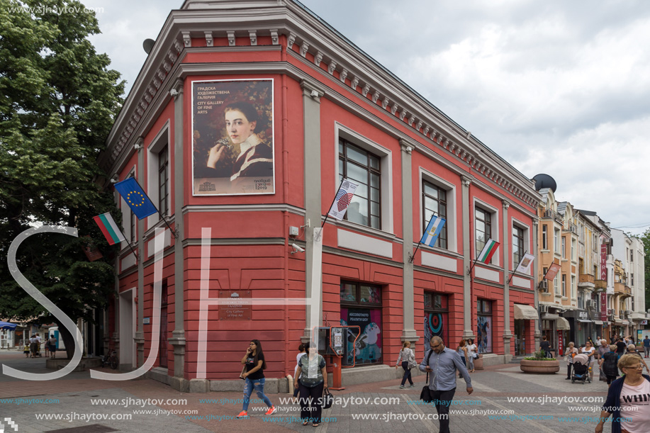 PLOVDIV, BULGARIA - MAY 25, 2018:  Walking people at central street in city of Plovdiv, Bulgaria