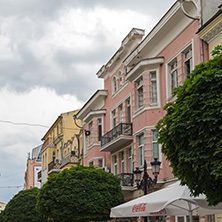 PLOVDIV, BULGARIA - MAY 25, 2018:  Walking people at central street in city of Plovdiv, Bulgaria