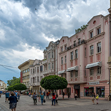 PLOVDIV, BULGARIA - MAY 25, 2018:  Walking people at central street in city of Plovdiv, Bulgaria
