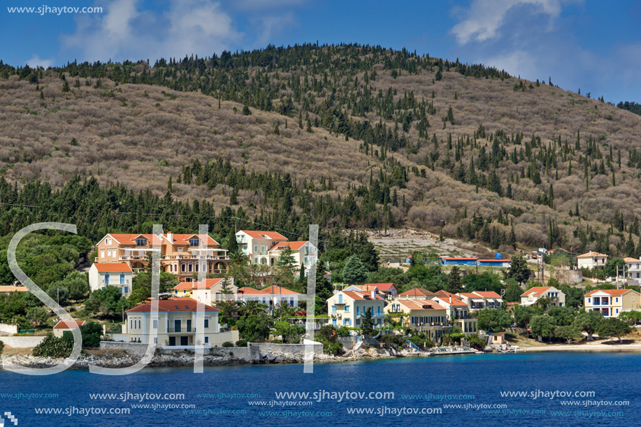 FISKARDO, KEFALONIA, GREECE - MAY 25, 2015: Panoramic view of Fiskardo village, Kefalonia, Ionian islands, Greece