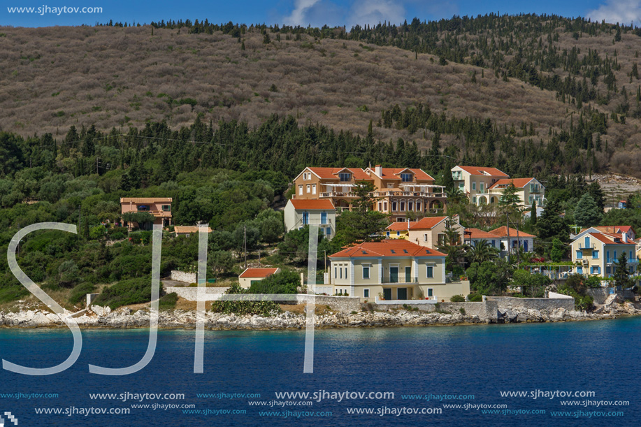 FISKARDO, KEFALONIA, GREECE - MAY 25, 2015: Panoramic view of Fiskardo village, Kefalonia, Ionian islands, Greece