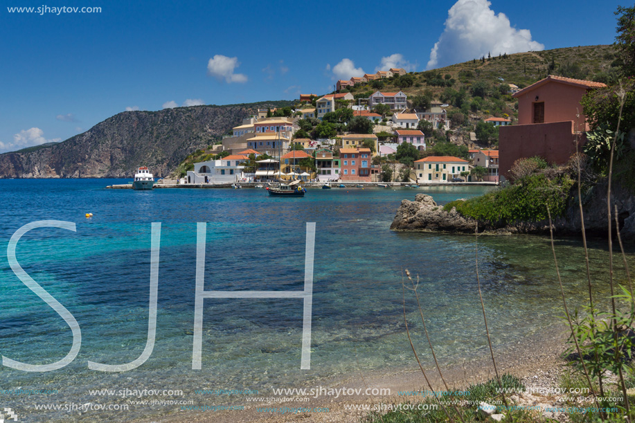 ASOS, KEFALONIA, GREECE - MAY 25, 2015: Amazing Seascape of beach of Assos village and beautiful sea bay, Kefalonia, Ionian islands, Greece