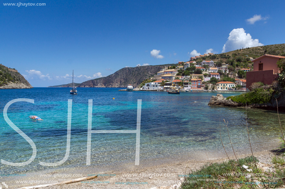 ASOS, KEFALONIA, GREECE - MAY 25, 2015: Amazing Seascape of beach of Assos village and beautiful sea bay, Kefalonia, Ionian islands, Greece