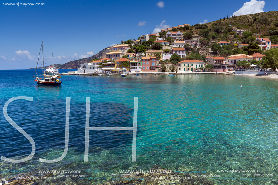 ASOS, KEFALONIA, GREECE - MAY 25, 2015: Amazing Seascape of beach of Assos village and beautiful sea bay, Kefalonia, Ionian islands, Greece