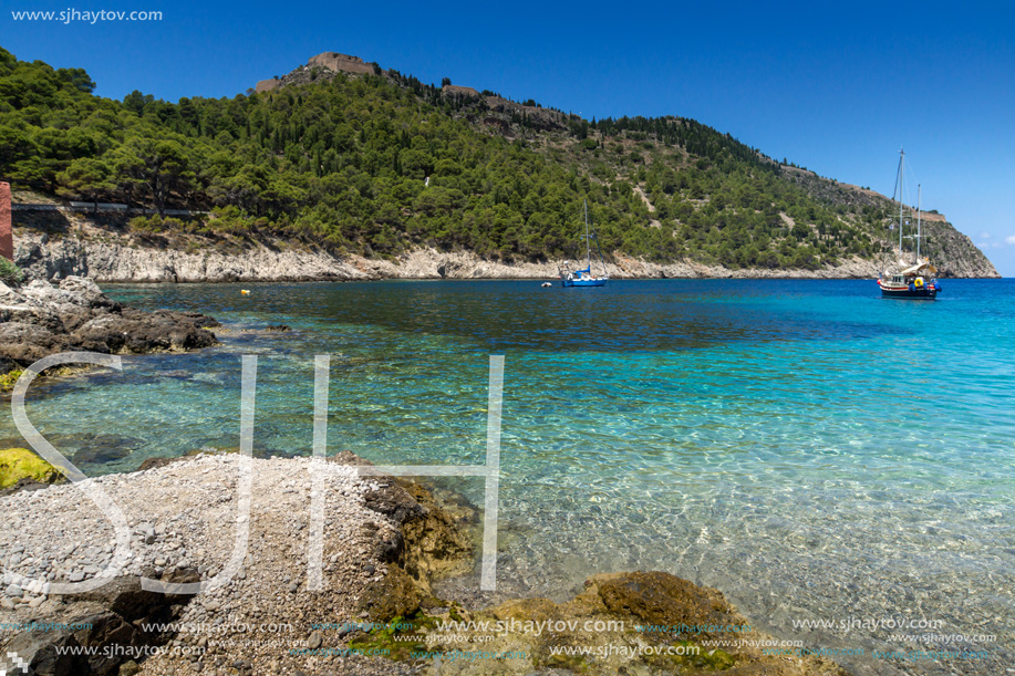 ASOS, KEFALONIA, GREECE - MAY 25, 2015: Amazing Seascape of beach of Assos village and beautiful sea bay, Kefalonia, Ionian islands, Greece