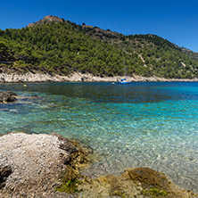 ASOS, KEFALONIA, GREECE - MAY 25, 2015: Amazing Seascape of beach of Assos village and beautiful sea bay, Kefalonia, Ionian islands, Greece