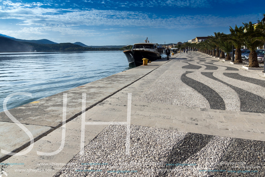 ARGOSTOLI, KEFALONIA, GREECE - MAY 26, 2015: Panorama of Embankment of town of Argostoli, Kefalonia, Ionian islands, Greece