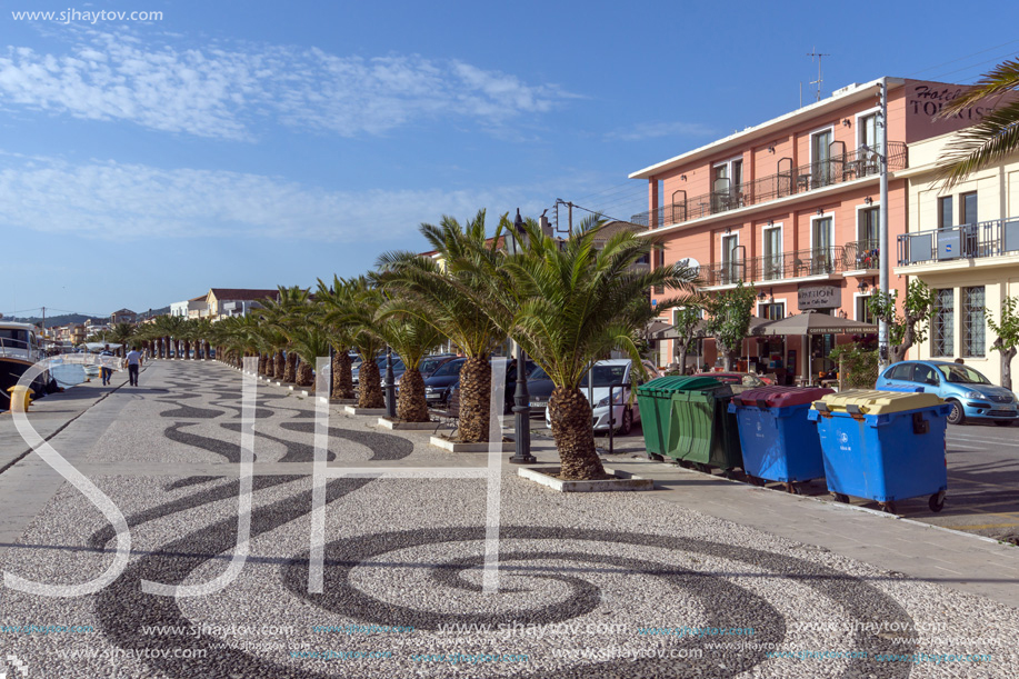 ARGOSTOLI, KEFALONIA, GREECE - MAY 26, 2015: Panorama of Embankment of town of Argostoli, Kefalonia, Ionian islands, Greece