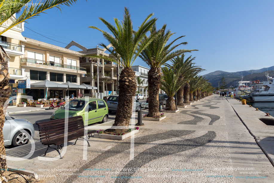 ARGOSTOLI, KEFALONIA, GREECE - MAY 26, 2015: Panorama of Embankment of town of Argostoli, Kefalonia, Ionian islands, Greece