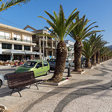 ARGOSTOLI, KEFALONIA, GREECE - MAY 26, 2015: Panorama of Embankment of town of Argostoli, Kefalonia, Ionian islands, Greece