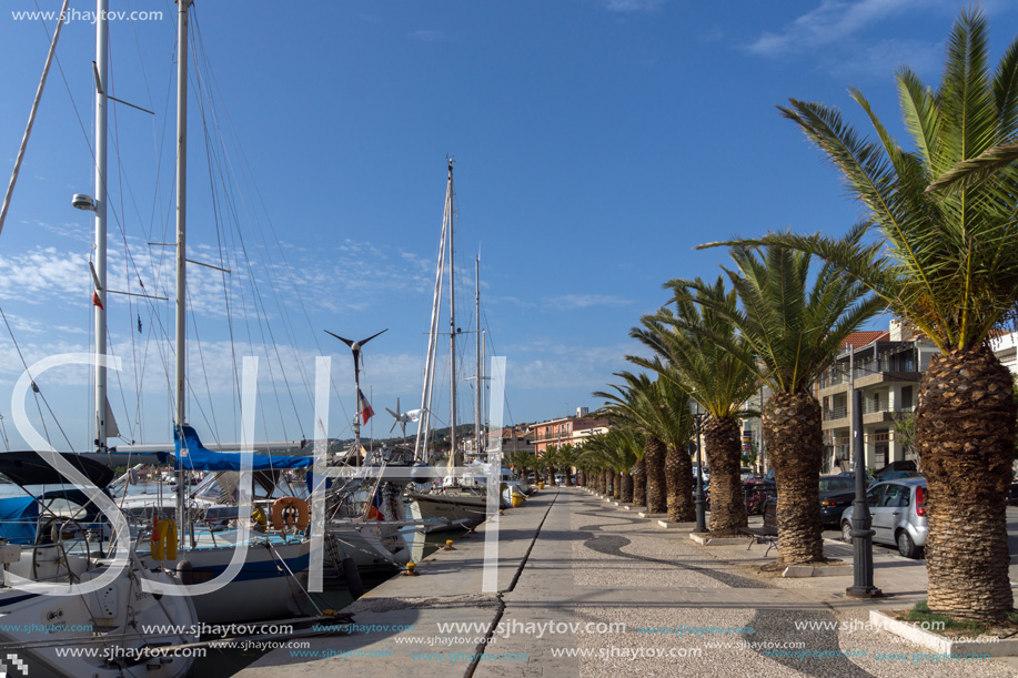 ARGOSTOLI, KEFALONIA, GREECE - MAY 26, 2015: Panorama of Embankment of town of Argostoli, Kefalonia, Ionian islands, Greece