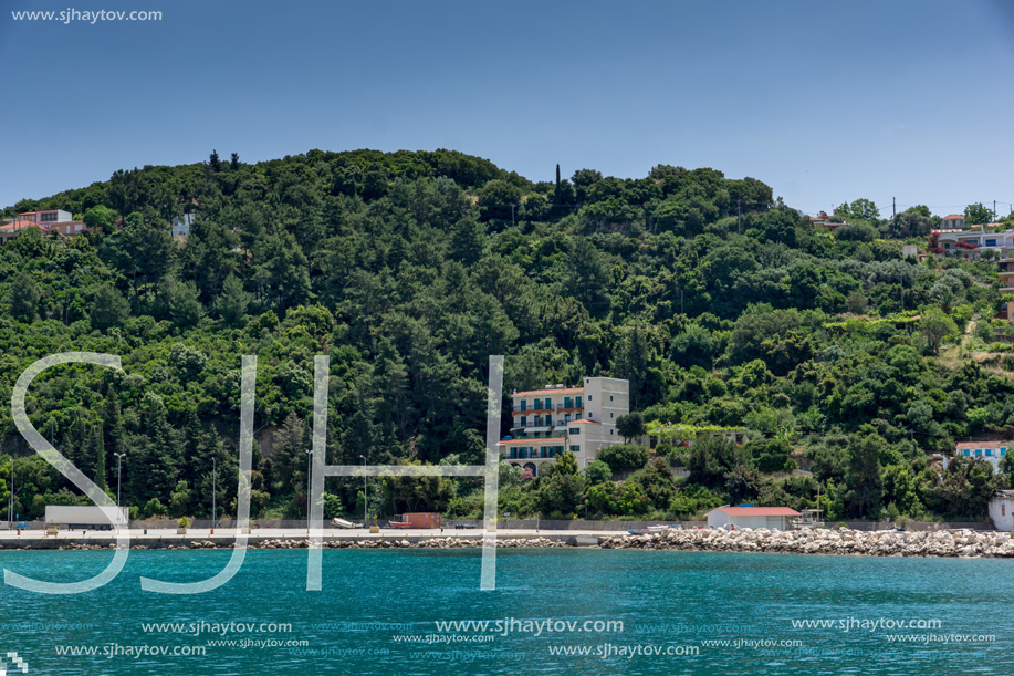 LEFKES, KEFALONIA, GREECE - MAY 26, 2015: Panoramic view of Lefkes town, Kefalonia, Ionian islands, Greece