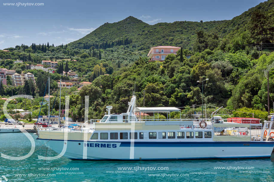 LEFKES, KEFALONIA, GREECE - MAY 26, 2015: Panoramic view of Lefkes town, Kefalonia, Ionian islands, Greece