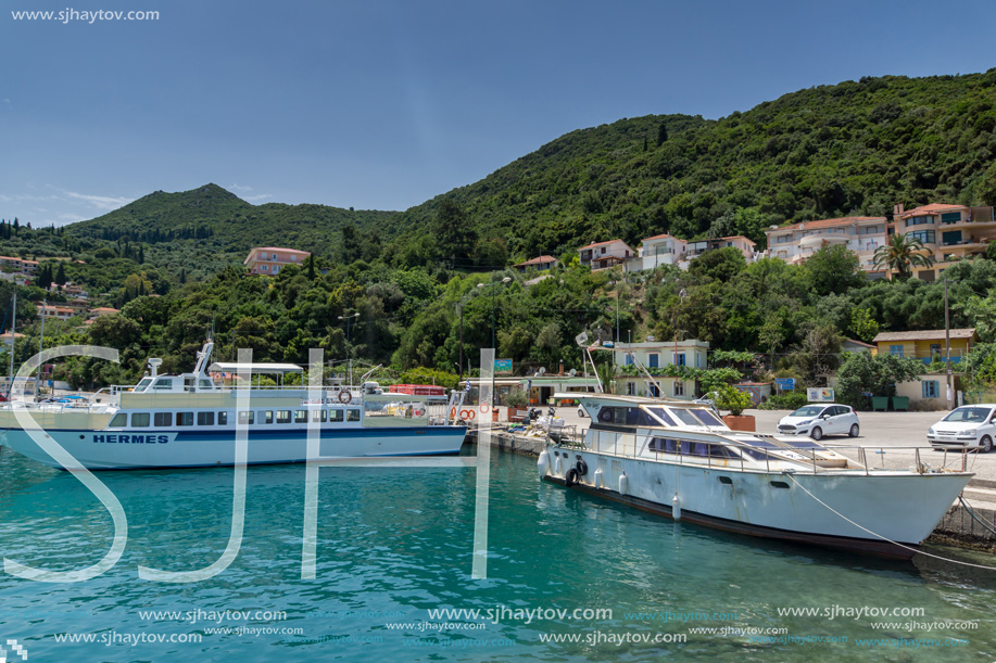 LEFKES, KEFALONIA, GREECE - MAY 26, 2015: Panoramic view of Lefkes town, Kefalonia, Ionian islands, Greece