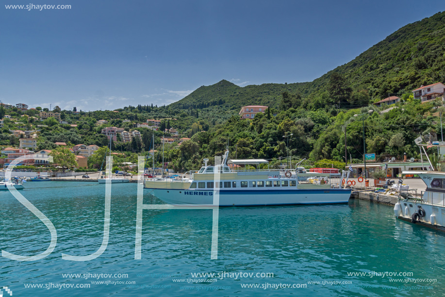 LEFKES, KEFALONIA, GREECE - MAY 26, 2015: Panoramic view of Lefkes town, Kefalonia, Ionian islands, Greece