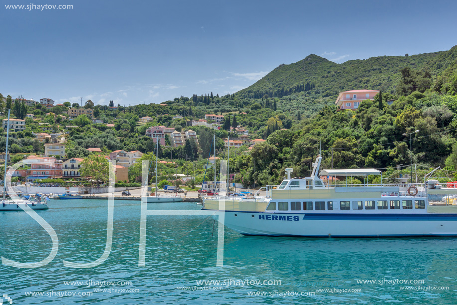 LEFKES, KEFALONIA, GREECE - MAY 26, 2015: Panoramic view of Lefkes town, Kefalonia, Ionian islands, Greece