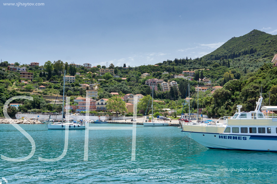 LEFKES, KEFALONIA, GREECE - MAY 26, 2015: Panoramic view of Lefkes town, Kefalonia, Ionian islands, Greece