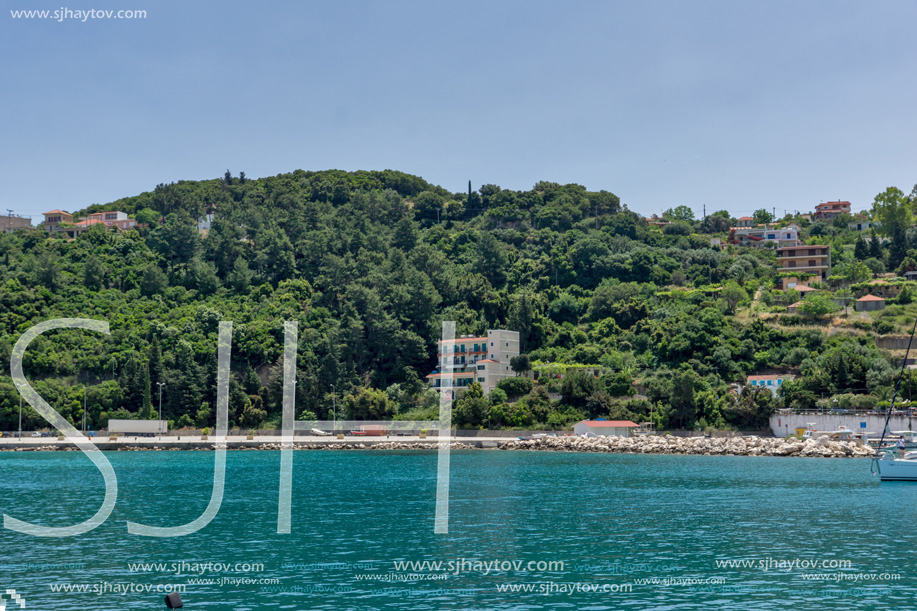 LEFKES, KEFALONIA, GREECE - MAY 26, 2015: Panoramic view of Lefkes town, Kefalonia, Ionian islands, Greece