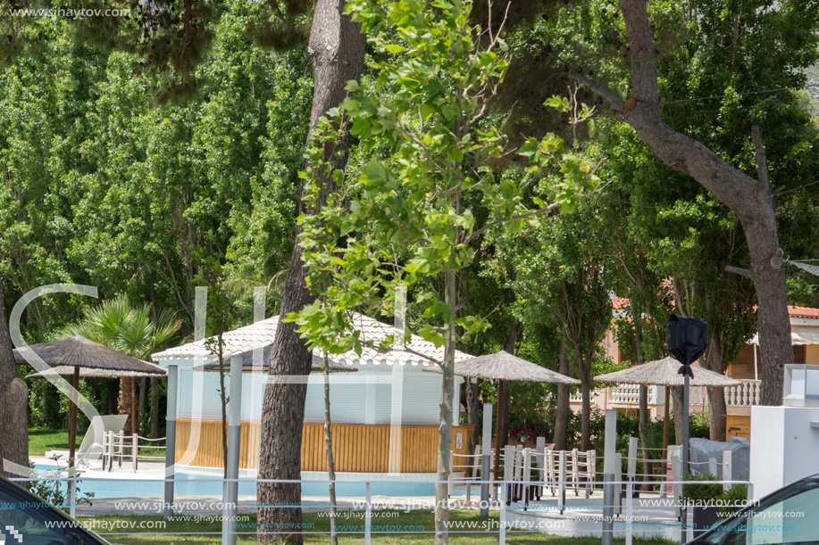 SKALA, KEFALONIA, GREECE - MAY 26, 2015: Typical houses in Skala town, Kefalonia, Ionian islands, Greece