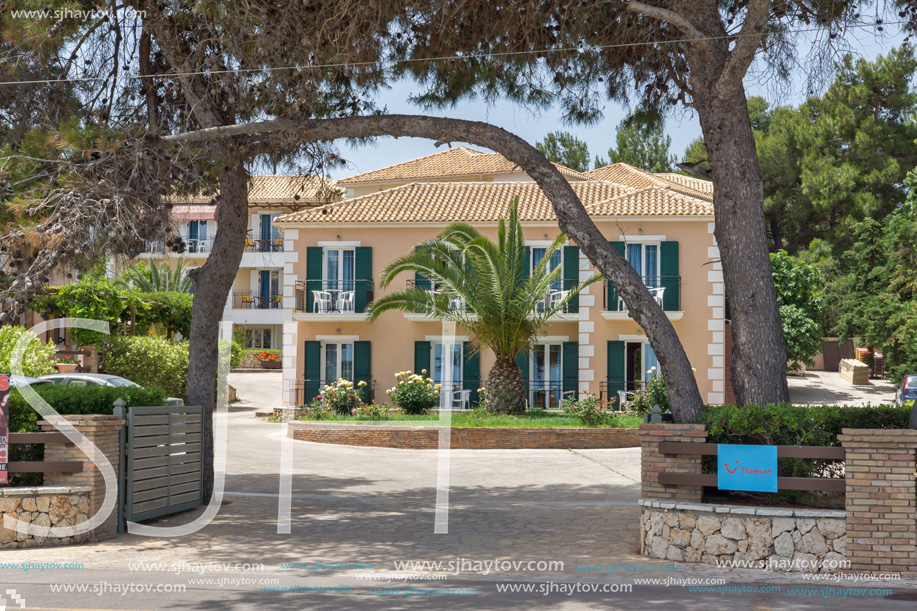 SKALA, KEFALONIA, GREECE - MAY 26, 2015: Typical houses in Skala town, Kefalonia, Ionian islands, Greece