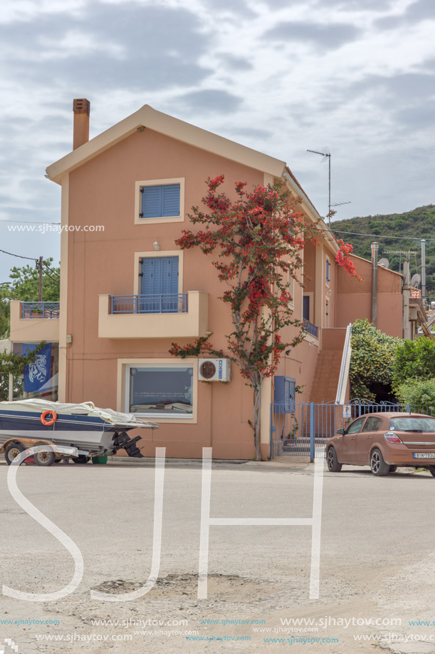 KATO KATELIOS, KEFALONIA, GREECE - MAY 26, 2015: Typical houses in Kato Katelios town, Kefalonia, Ionian islands, Greece