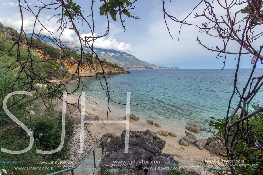 PESADA, KEFALONIA, GREECE - MAY 26, 2015: Port and Coastline of village of Pesada, Kefalonia, Ionian islands, Greece