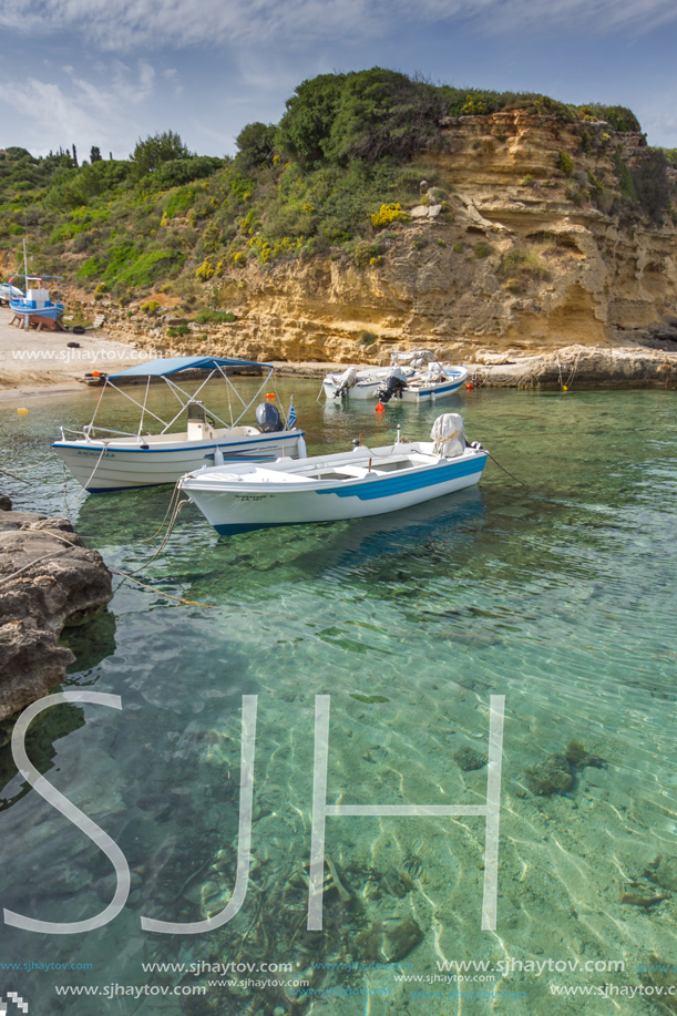 PESADA, KEFALONIA, GREECE - MAY 26, 2015: Port and Coastline of village of Pesada, Kefalonia, Ionian islands, Greece