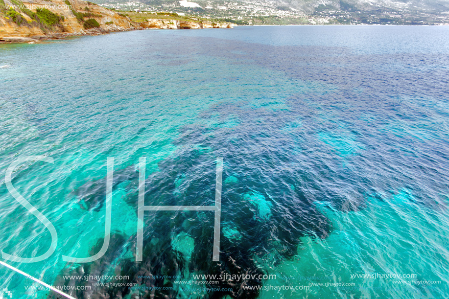 PESADA, KEFALONIA, GREECE - MAY 26, 2015: Port and Coastline of village of Pesada, Kefalonia, Ionian islands, Greece