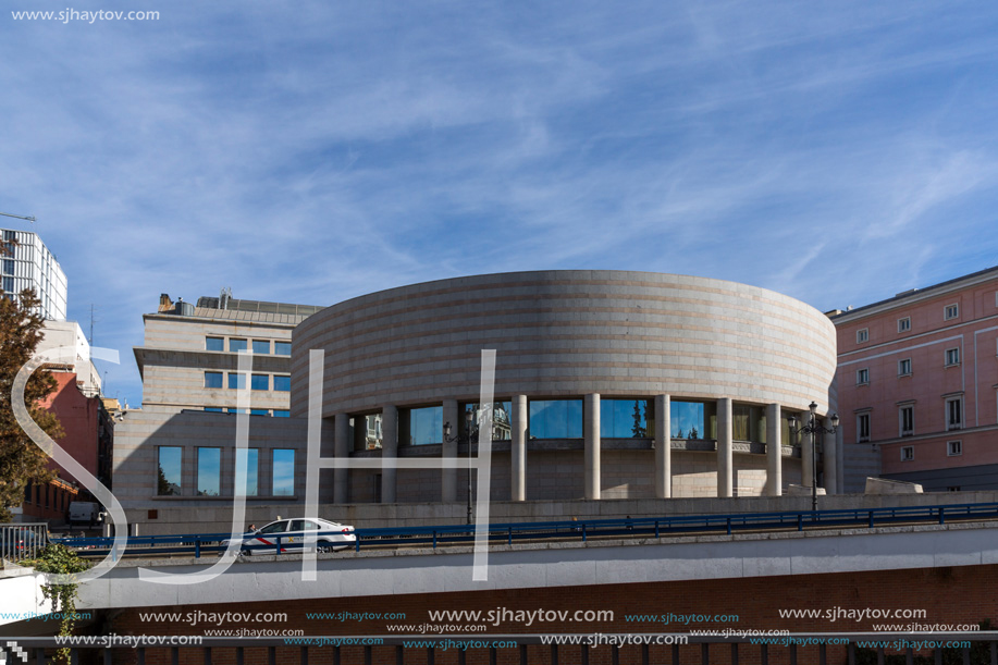 MADRID, SPAIN - JANUARY 23, 2018: Sunset view of Building of Senate City of Madrid, Spain