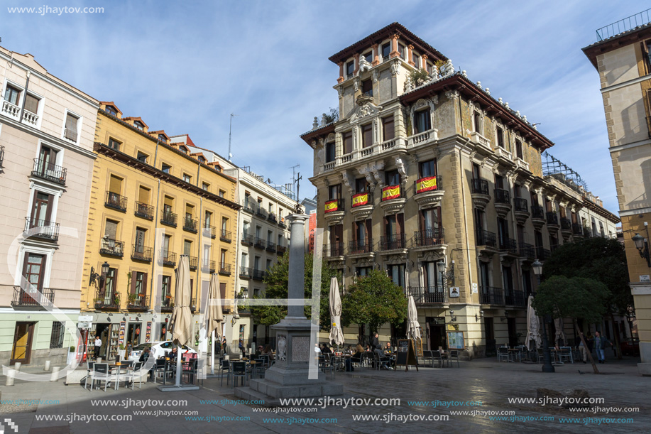MADRID, SPAIN - JANUARY 23, 2018: Old Building at Ramales square (plaza Ramales) in City of Madrid, Spain