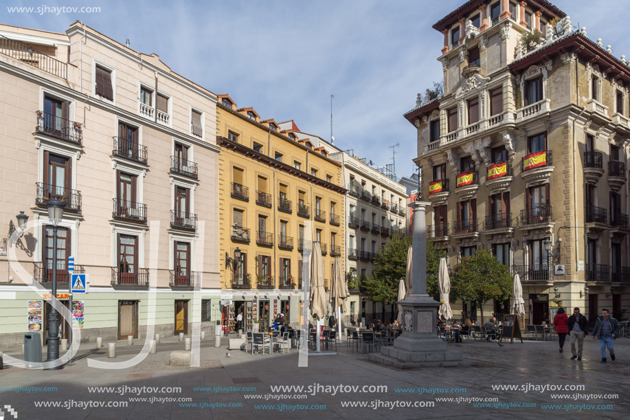 MADRID, SPAIN - JANUARY 23, 2018: Old Building at Ramales square (plaza Ramales) in City of Madrid, Spain