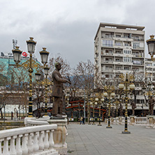 SKOPJE, REPUBLIC OF MACEDONIA - FEBRUARY 24, 2018:  Art Bridge and Vardar River  in city of  Skopje, Republic of Macedonia