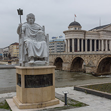SKOPJE, REPUBLIC OF MACEDONIA - FEBRUARY 24, 2018:   Statue of the Byzantine Emperor Justinian I in city of Skopje, Republic of Macedonia