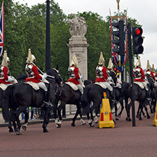 LONDON, ENGLAND - JUNE 17, 2016: British Royal guards perform the Changing of the Guard in Buckingham Palace, London, England, Great Britain