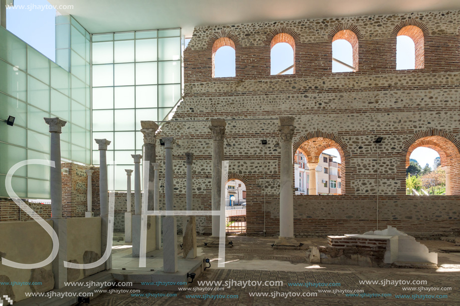 SANDANSKI, BULGARIA - APRIL 4, 2018: Ruins of Episcopal complex with basilica in town of Sandanski, Bulgaria