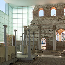 SANDANSKI, BULGARIA - APRIL 4, 2018: Ruins of Episcopal complex with basilica in town of Sandanski, Bulgaria