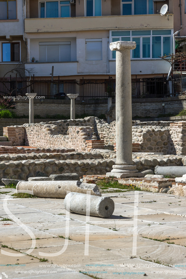 SANDANSKI, BULGARIA - APRIL 4, 2018: Ruins of Episcopal complex with basilica in town of Sandanski, Bulgaria