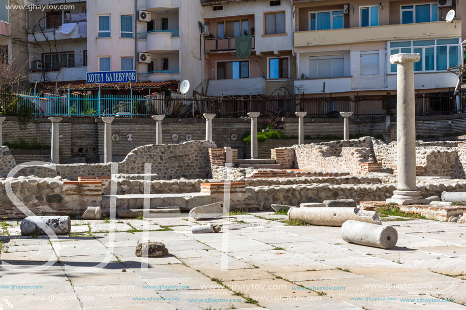 SANDANSKI, BULGARIA - APRIL 4, 2018: Ruins of Episcopal complex with basilica in town of Sandanski, Bulgaria