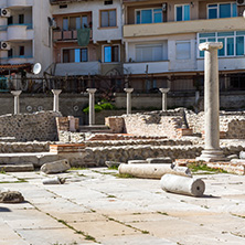 SANDANSKI, BULGARIA - APRIL 4, 2018: Ruins of Episcopal complex with basilica in town of Sandanski, Bulgaria