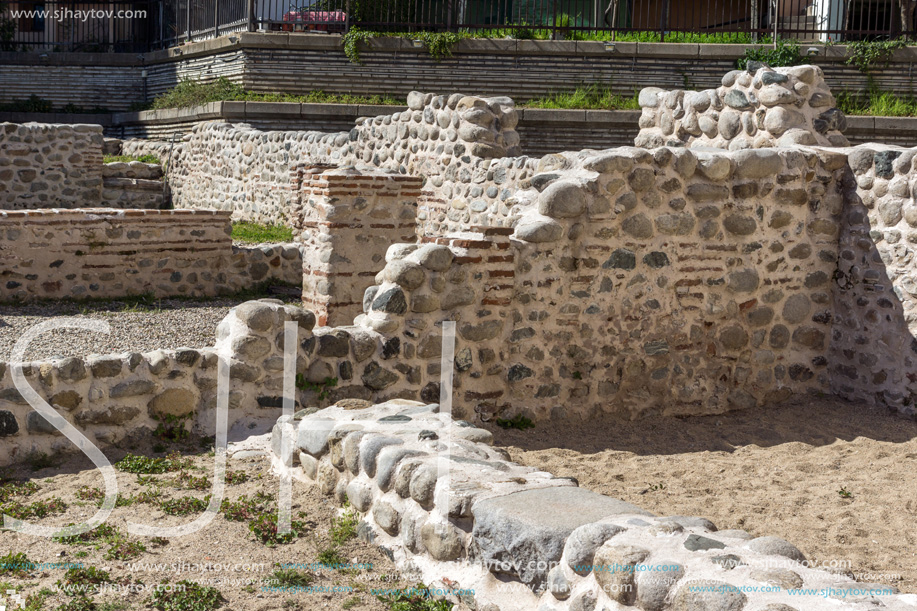 SANDANSKI, BULGARIA - APRIL 4, 2018: Ruins of Episcopal complex with basilica in town of Sandanski, Bulgaria